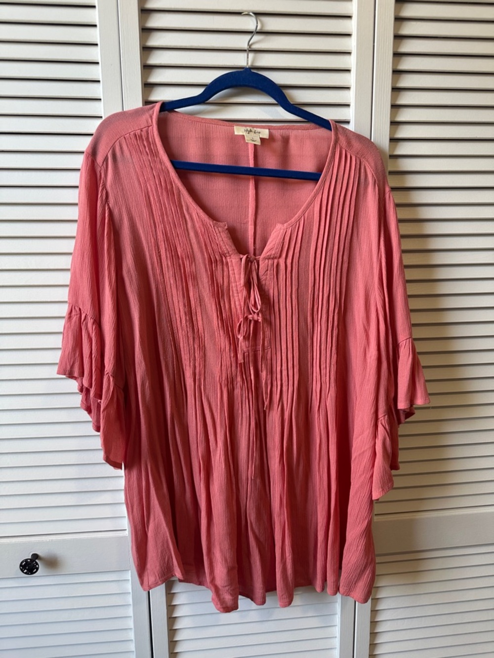Style & Co. Coral Pink Pleated Peasant Tunic with Tie